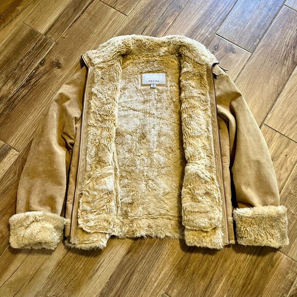 Wilson's Women's Coat Suede Leather Maxima Sherpa Lining Tan Medium EUC - Picture 3 of 10